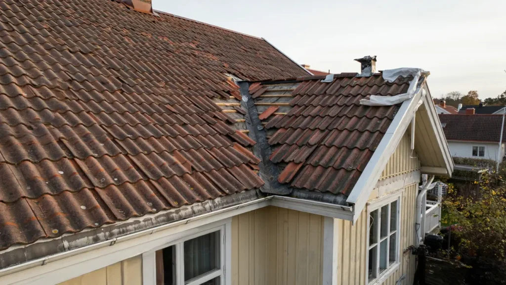 fels kning och reparation av l ckande tak p verv ning